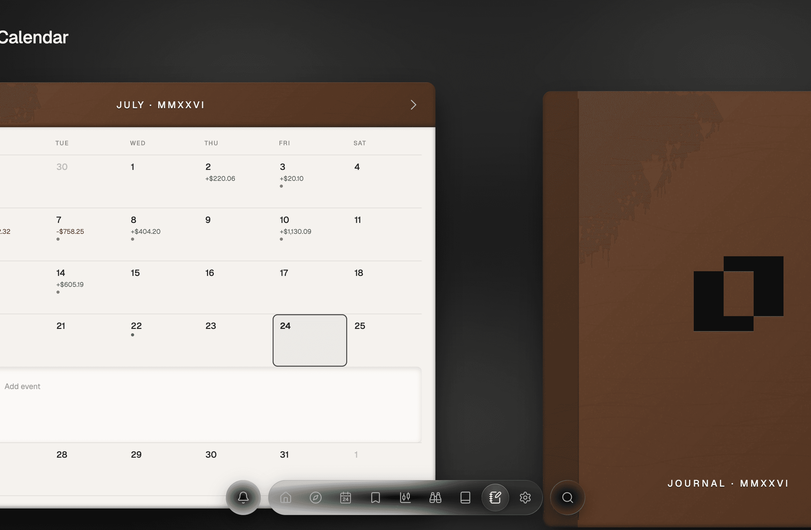 Ordo journal calendar on desktop