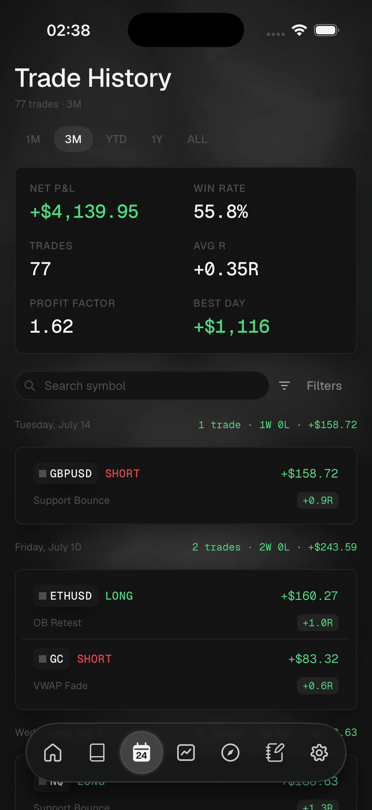Ordo trade history on iPhone